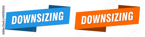 downsizing banner. downsizing ribbon label sign set