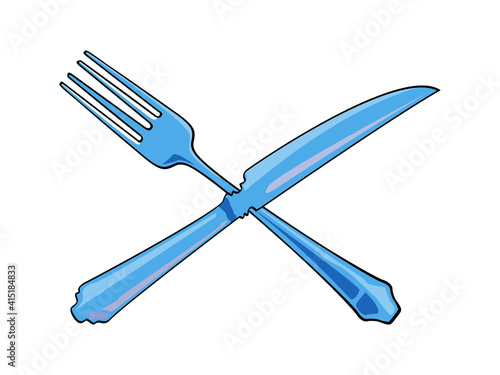 Vector illustration of a crossed knife and fork isolated on white