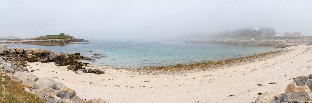 Coast near Plouguerneau on a foggy day in summer