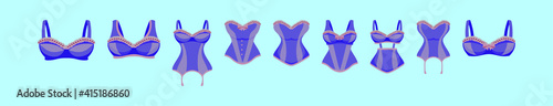 set of bustier cartoon icon design template with various models. vector illustration isolated on blue background