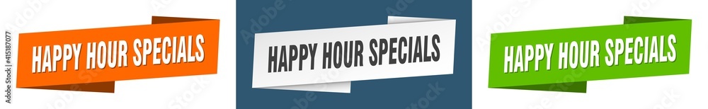 happy hour specials banner. happy hour specials ribbon label sign set happy hour specials banner. happy hour specials ribbon label sign set