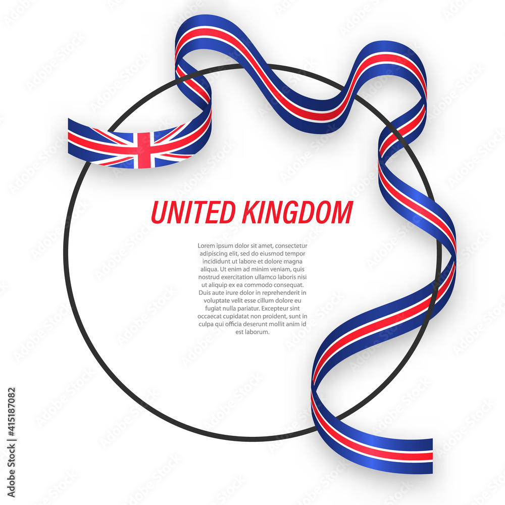 Waving ribbon flag of United Kingdom on circle frame. Template for independence day poster Waving ribbon flag of United Kingdom on circle frame. Template for independence day poster