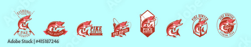 set of pike fish logo cartoon icon design template with various models. vector illustration isolated on blue background