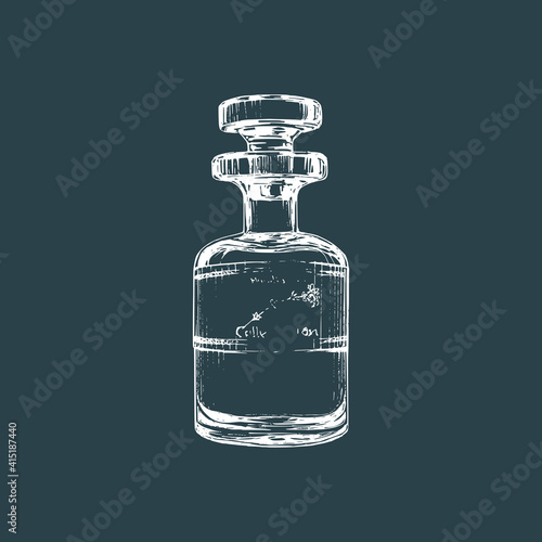 Perfume bottle, vector sketch. Essential oil vial.