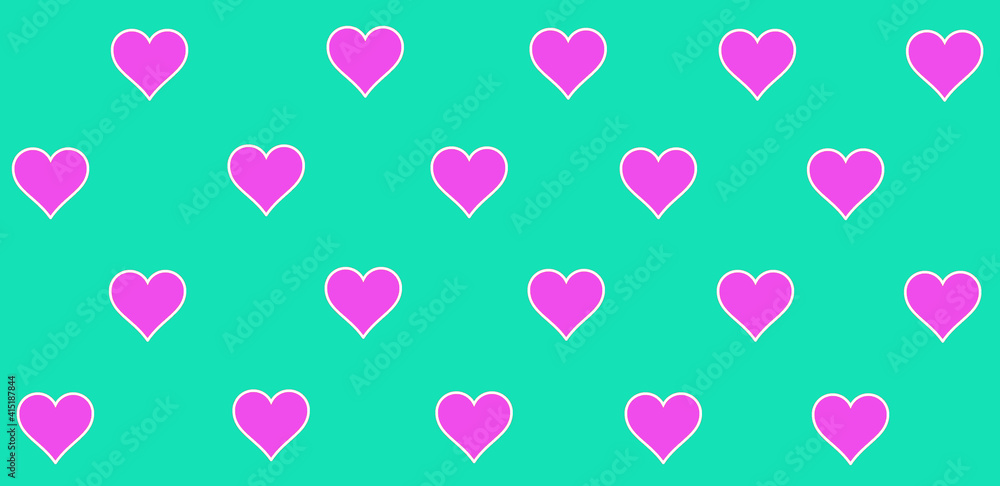 Pink hearts in green background, texture hearts, dress texture