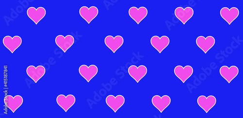 Pink hearts in blue background