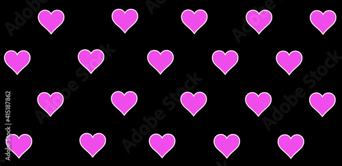 Pink hearts in black background, hearts texture