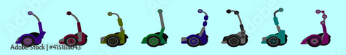 set of segways cartoon icon design template with various models. vector illustration isolated on blue background