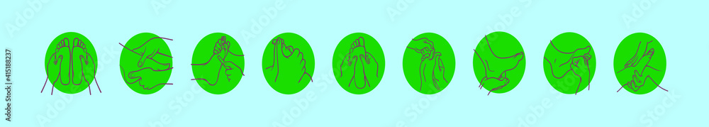 set of reflexology cartoon icon design template with various models. vector illustration isolated on blue background set of reflexology cartoon icon design template with various models. vector illustration isolated on blue background