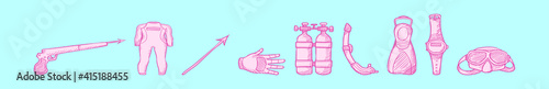set of spearfishing cartoon icon design template with various models. vector illustration isolated on blue background
