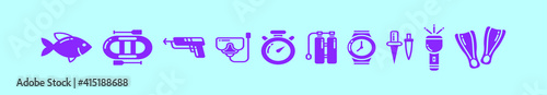 set of spearfishing cartoon icon design template with various models. vector illustration isolated on blue background