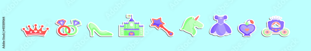 set of princess cartoon icon design template with various models. vector illustration isolated on blue background set of princess cartoon icon design template with various models. vector illustration isolated on blue background