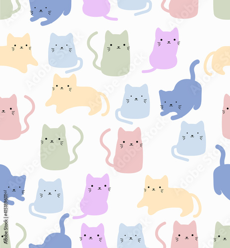 Fototapeta Naklejka Na Ścianę i Meble -  Cute cat doodle vector seamless pattern