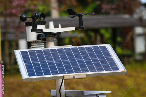 Weather station or a meteorological instrument with solar cell system to measure the wind speed.