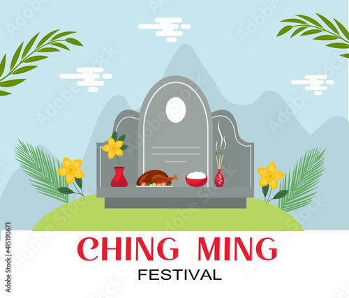 Ching ming traditional chinese festival celebration. Vector illustration
