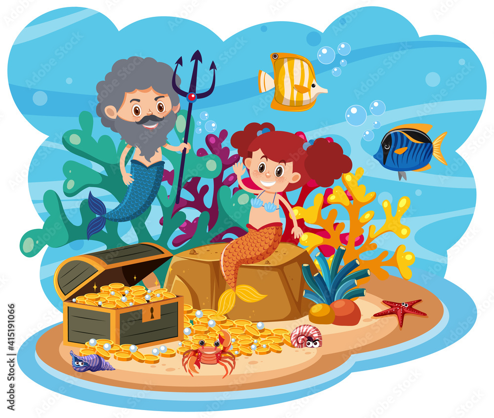 Naklejka premium Mermaid in underwater world