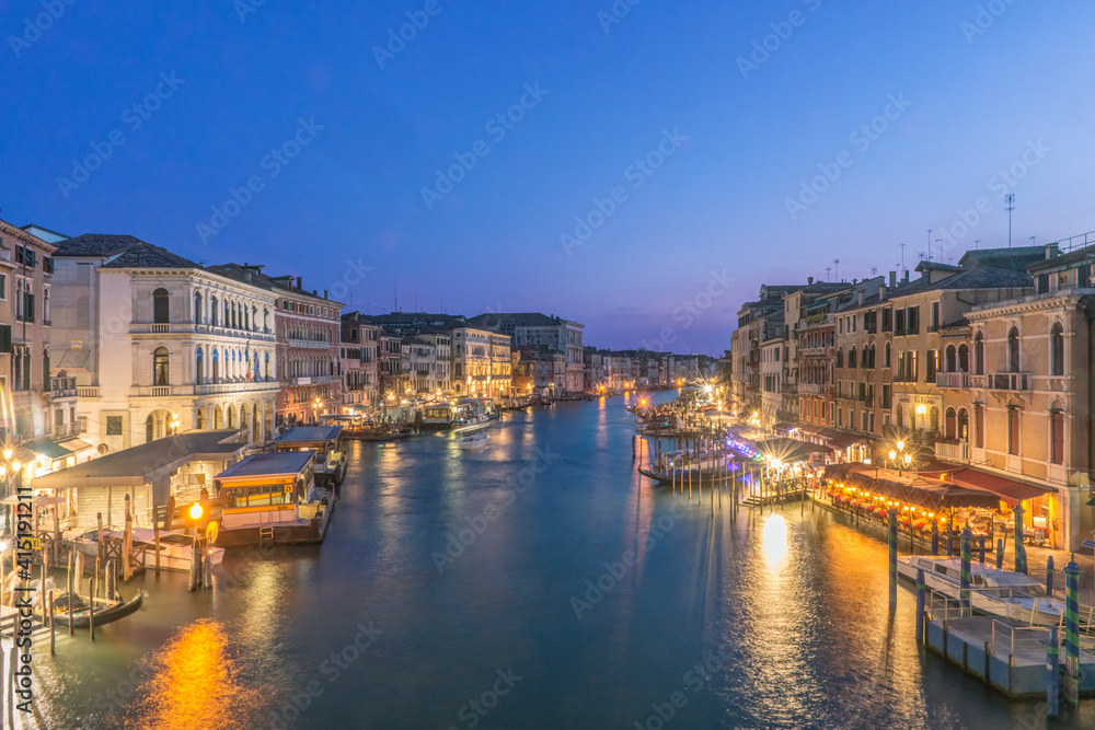 Italy, Venice. Grand Canal at Twilight from Rialto Bridge