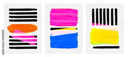 Abstract lines and shapes paint print set. Trendy poster background collection. Minimalist contemporary design vector illustration for wall decoration, home gallery, postcard, brochure cover