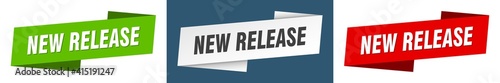 new release banner. new release ribbon label sign set