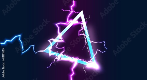 Abstract neon triangle background with lightning effect