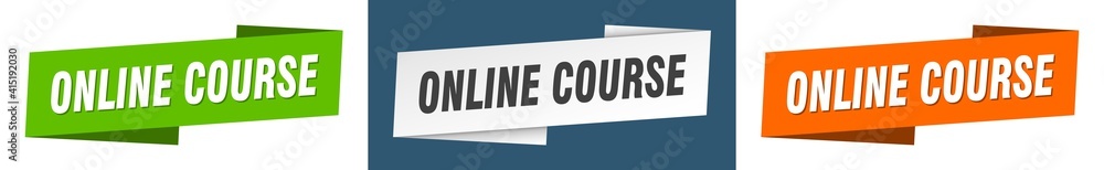 online course banner. online course ribbon label sign set online course banner. online course ribbon label sign set