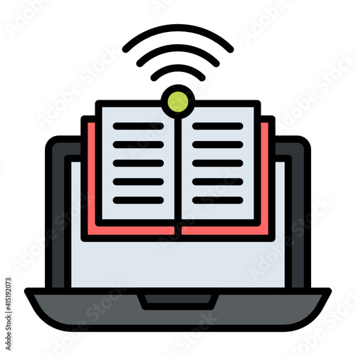Online Learning Concept, Machine Adoption Vector color line Icon Design, Internet of things symbol on white background, IoT and automation stock illustration 