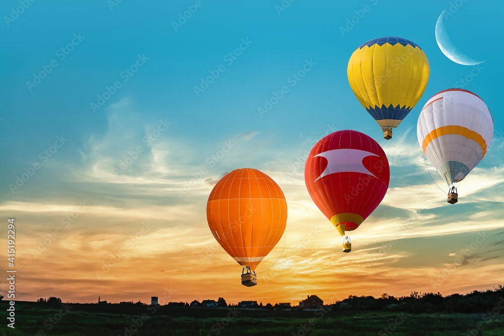 Fototapeta premium balloon against the backdrop of sky and sunset, silence of nature