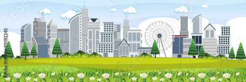 City scene from the park view