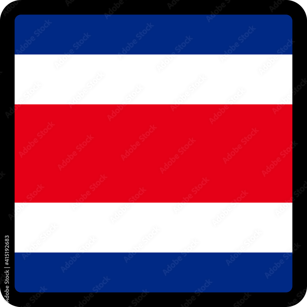 Flag of Costa Rica in the shape of square with contrasting contour, social media communication sign, patriotism, a button for switching the language on the site, an icon. Flag of Costa Rica in the shape of square with contrasting contour, social media communication sign, patriotism, a button for switching the language on the site, an icon.