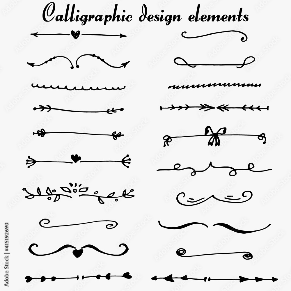 Vector hand drawn calligraphic design elements and page decoration