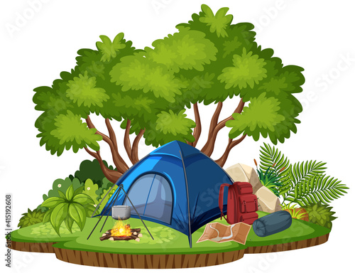 Isolated camping scene on white background