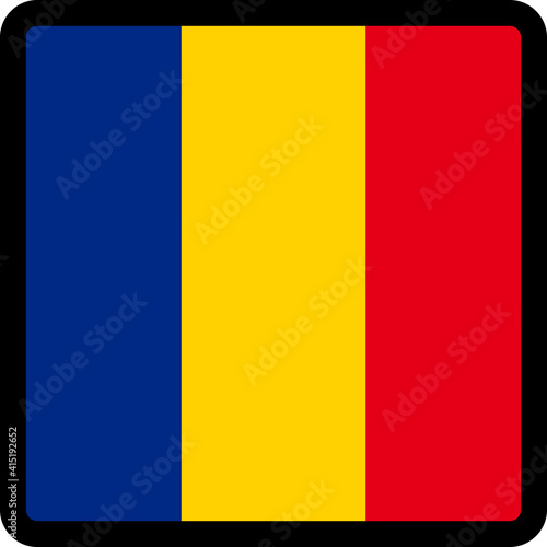 Flag of Romania in the shape of square with contrasting contour, social media communication sign, patriotism, a button for switching the language on the site, an icon.