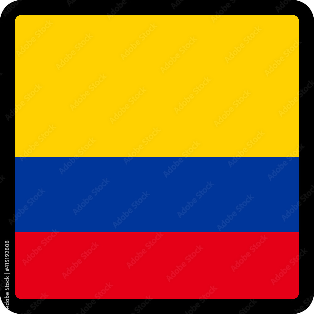 Flag of Colombia in the shape of square with contrasting contour, social media communication sign, patriotism, a button for switching the language on the site, an icon.