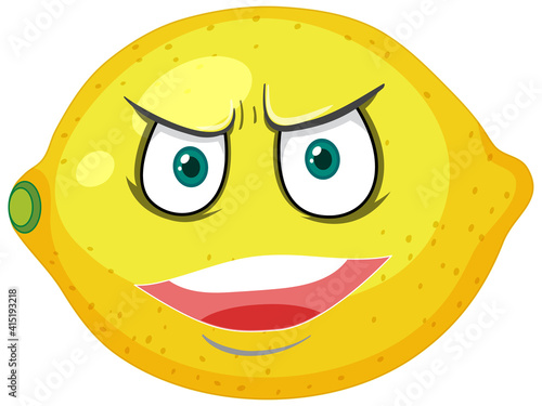 Lemon cartoon character with angry face expression on white background