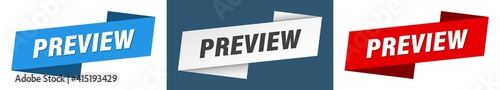 preview banner. preview ribbon label sign set