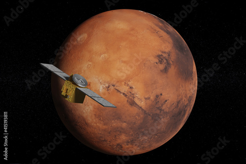 Probe orbiting the planet Mars. 3d illustration. photo