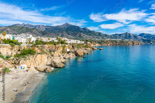 Fototapeta Naklejka Na Ścianę i Meble -  View on Nerja and the Costa del Sol blue waters from the Balcon de Europa in Andalucia (Spain)
