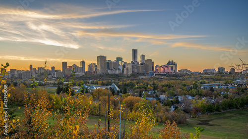 Mesmerizing view of a beautiful Edmonton Skyline at colorful sunset, Alberta, Canada