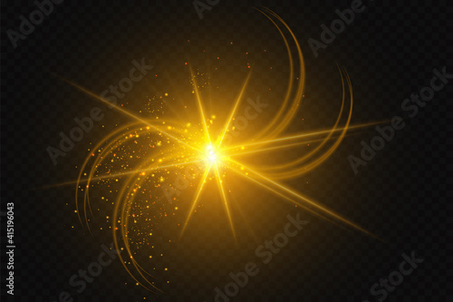 Transparent Golden Glow light effect. Copper lights effects. Sparkle and glitter. Vector illustration.