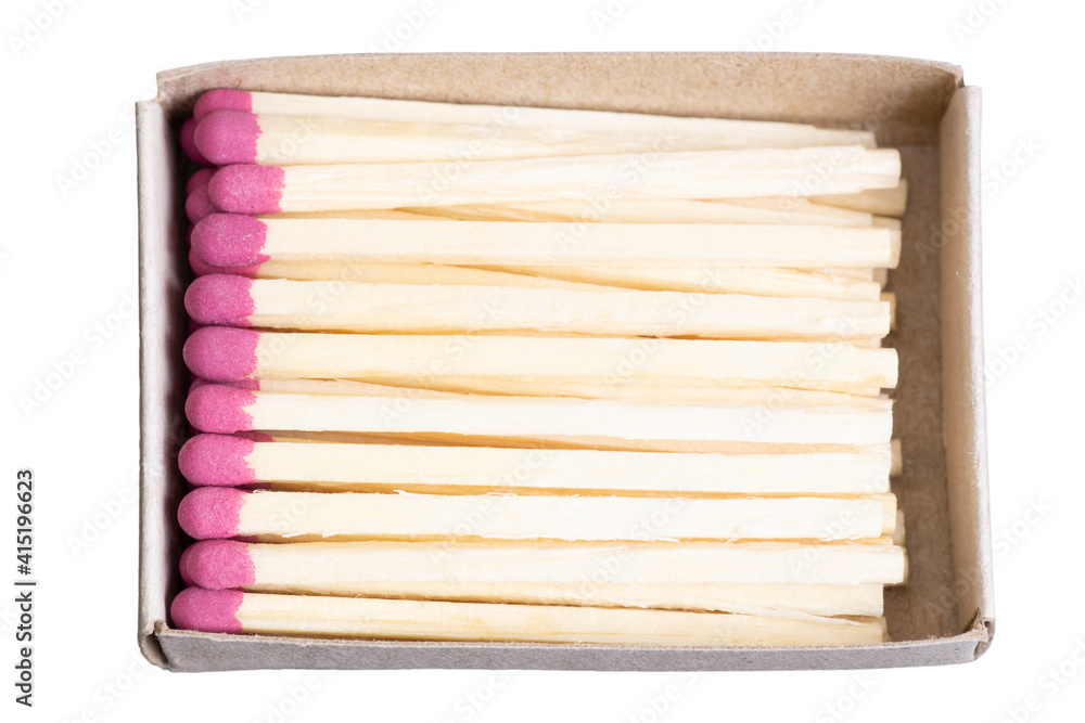 Matchsticks in a matchbox isolated on white. Top view, closeup. Matchsticks in a matchbox isolated on white. Top view, closeup.