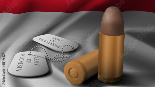 Bullet and military token in national flag of Indonesia . 3D rendering photo