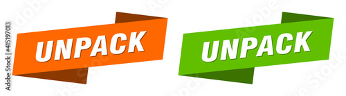 unpack banner. unpack ribbon label sign set