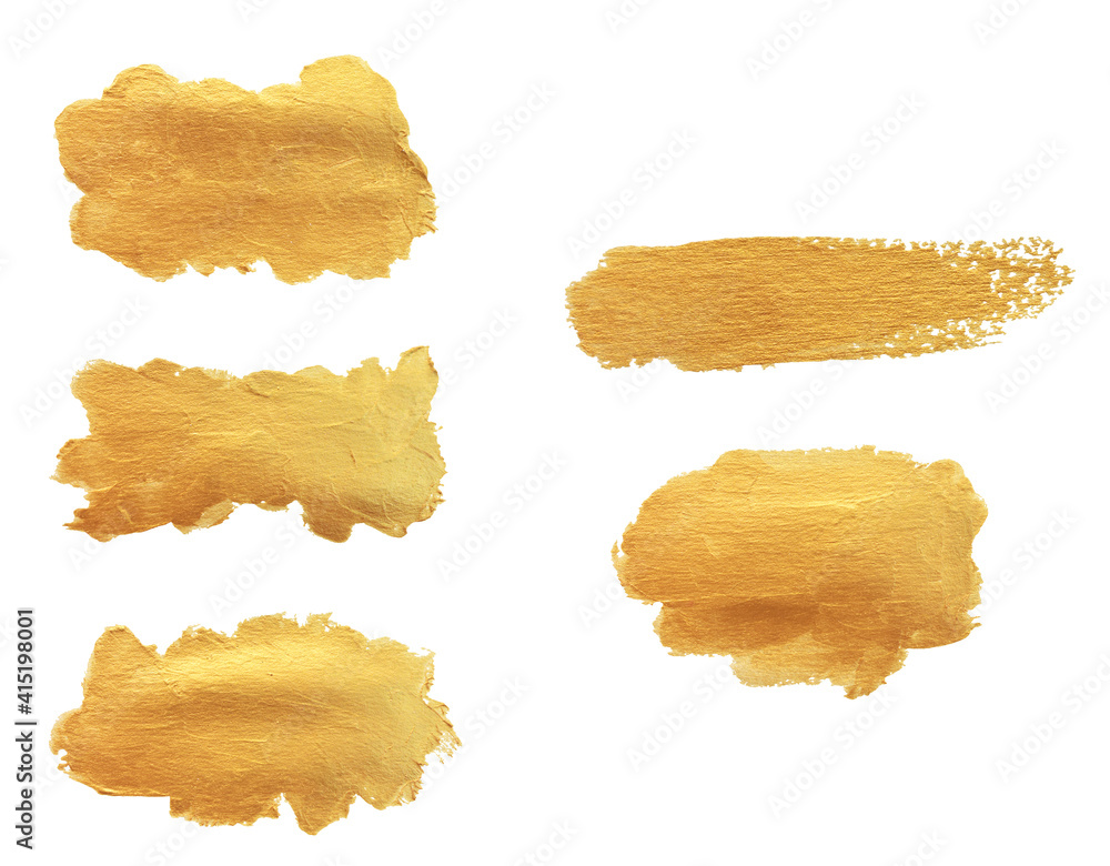 Gold paint stroke set. Gold brush abstract art illustration. Gold glittering design art brush stroke.
creative set yellow paint isolated collection. Design golden stroke effect brush color painting.