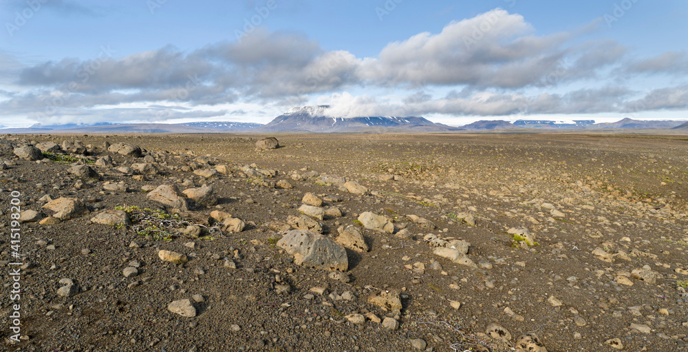 Landscape in the highlands between Hofsjokull and Langjokull (background), Iceland. Landscape in the highlands between Hofsjokull and Langjokull (background), Iceland.