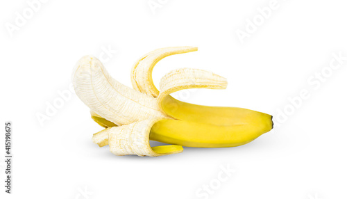 Open yellow banana isolated on white background