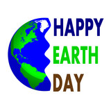 Planet earth with happy earth day lettering, vector art illustration.