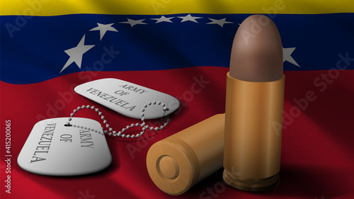 Bullet and military token in national flag of Venezuela . 3D rendering photo