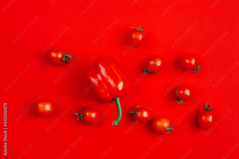 top view of vegetables red peppers and cherry tomatoes