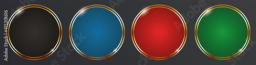 round button set with gold frame on dark background