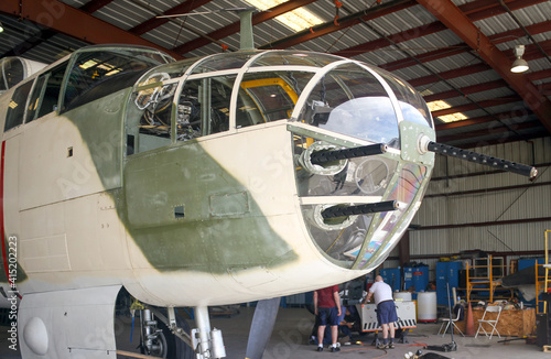 North American B-25 Mitchell.Second World War bomber, nose detail with machine guns. photo